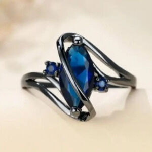 CZ Blue Stones Horse Eye Style Hypoallergenic Nickel-Free, Adjustable size 9
